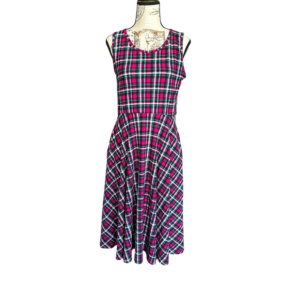 Agnes & Dora Made in USA Raspberry and Teal Plaid Dress w/pockets size small - Picture 1 of 9